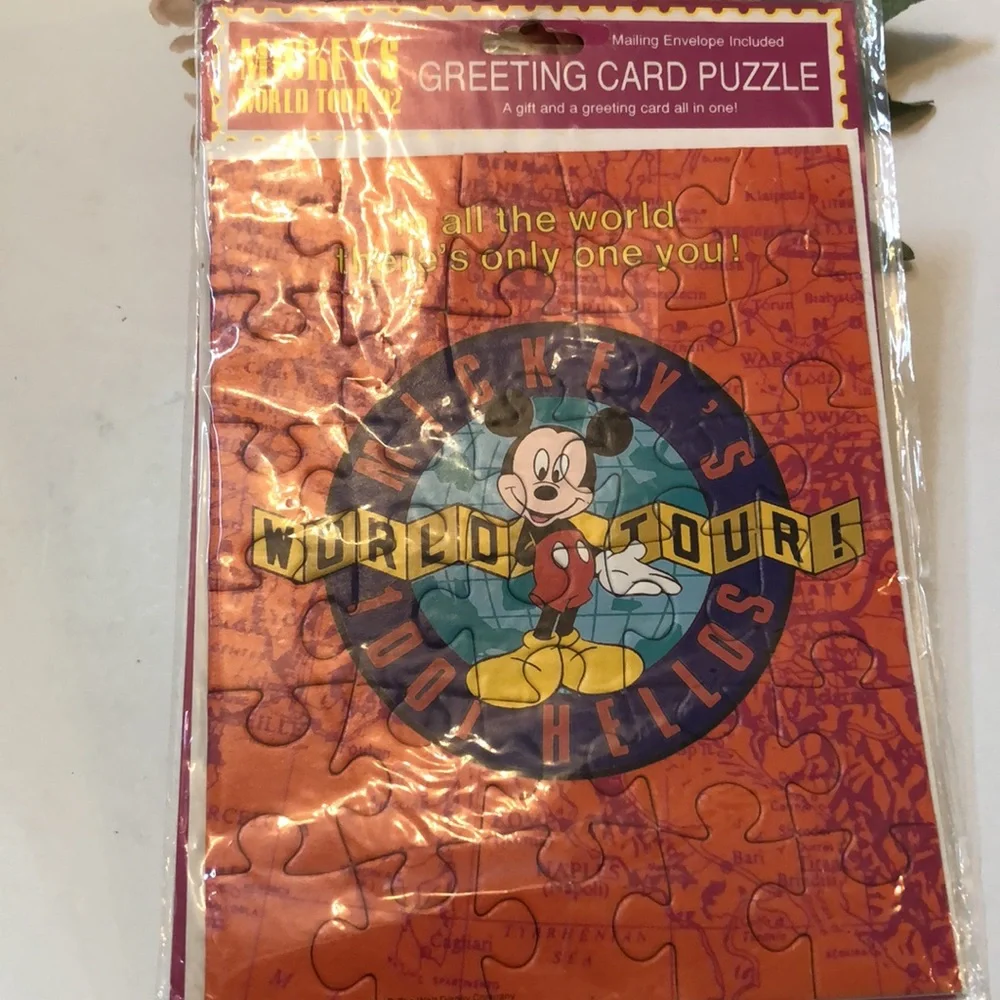 Mickeys World Tour 92’ Card Puzzle Mickey Mouse Birthday Card VTG DISNEY